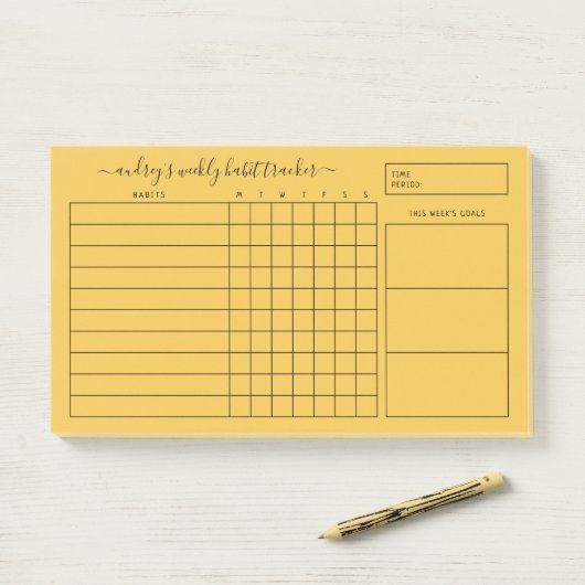 Simple Bold Yellow Weekly Habit Tracker Post-it® Notes (Op bureau)