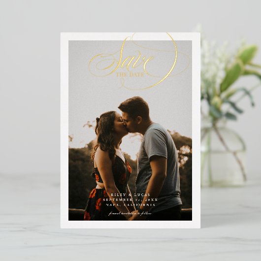 Simple Border Elegant Script Save The Date Folie Uitnodiging (Staand Voorkant)