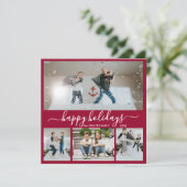 Simple Bordo White 4 Photo Collage Happy Feestdagenkaart (Staand voorkant)