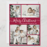 Simple Bordo White 5 Photo Collage Kersthol Feestdagenkaart<br><div class="desc">Eenvoudige, elegante Calligrafie Burgundy en White 5 Photo Collage Merry Kerstmis Script Holiday Card. Deze feestelijke, minimalistische sjabloon met vijf (5) fotovakantiekaarten is voorzien van een foto-collage en zegt "Vrolijk kerstfeest"! De tekst van de groet "Merry Kerstmis" is geschreven in een mooie handgeschreven, met de letters zwoerd-staart-lettertype in wit op...</div>