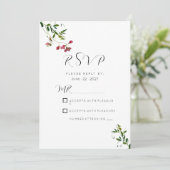 Simple botanic pink red green flowers RSVP Kaart (Staand voorkant)