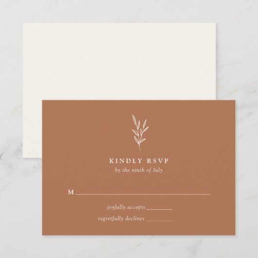 Simple Botanical Burnt Oranje Wedding RSVP Kaart (Voorkant / Achterkant)