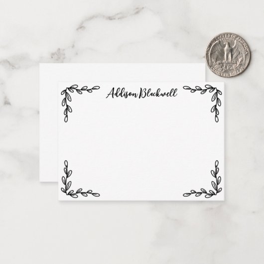 Simple Botanical Corners Sjabloon Name Note Card (Voorkant / Achterkant in situ)