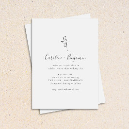 Simple Botanical Script Black White Boho Wedding Kaart