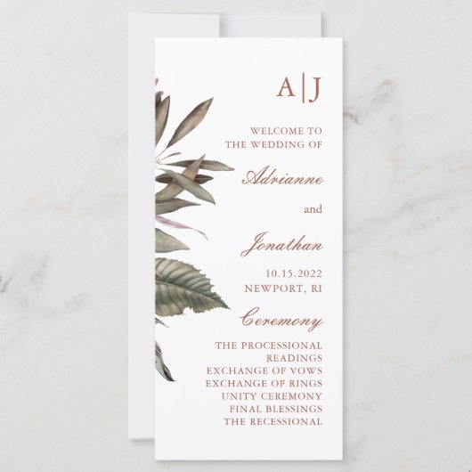 Simple Botanical Wedding Ceremony Program (Voorkant)