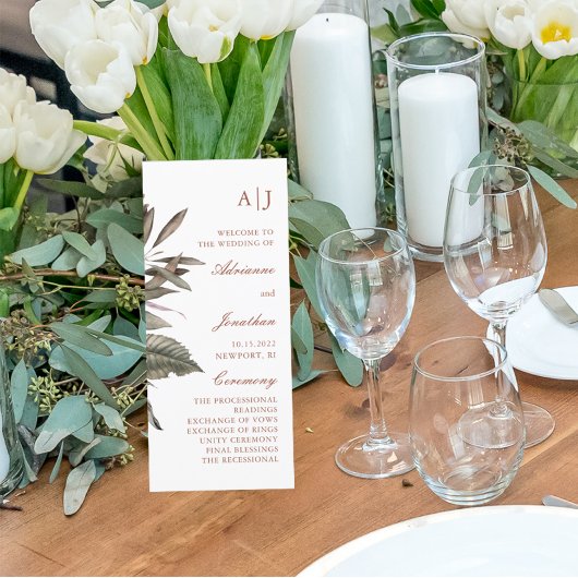 Simple Botanical Wedding Ceremony Program