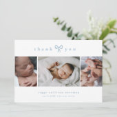 Simple Bow Boy Photo Collage Baby Bedankkaart (Staand voorkant)