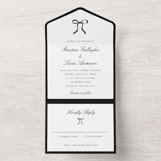 Simple Bow Classic Wedding All In One Uitnodiging (Binnen)