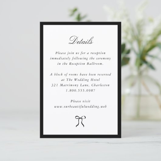 Simple Bow Classic Wedding Informatiekaartje (Staand voorkant)