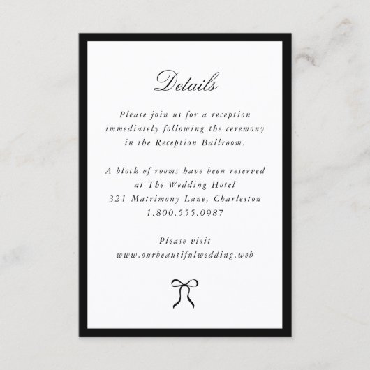 Simple Bow Classic Wedding Informatiekaartje (Voorkant)