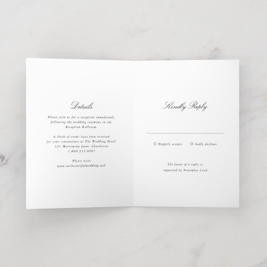 Simple Bow Classic Wedding Invitation Folie Wenskaart (Binnenlaag)