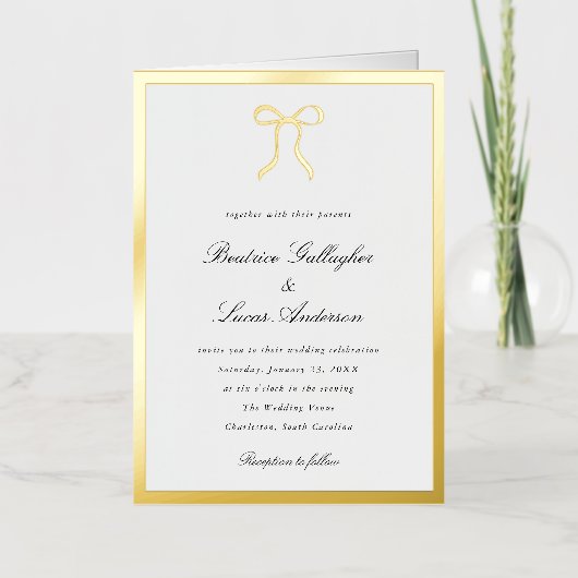 Simple Bow Classic Wedding Invitation Folie Wenskaart (Voorkant)