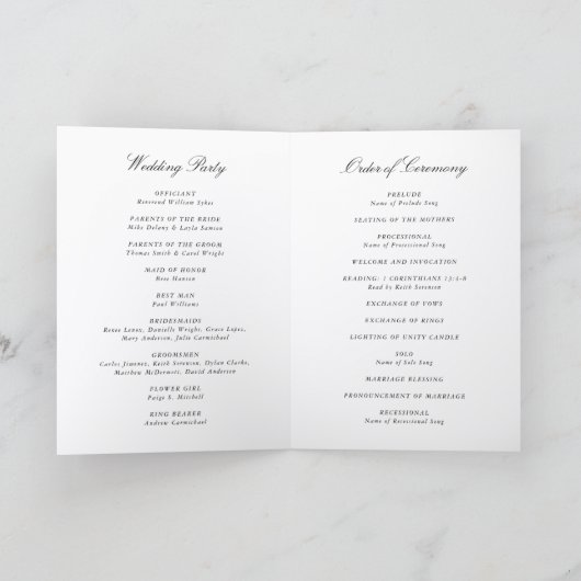 Simple Bow Classic Wedding Programma (Binnen)