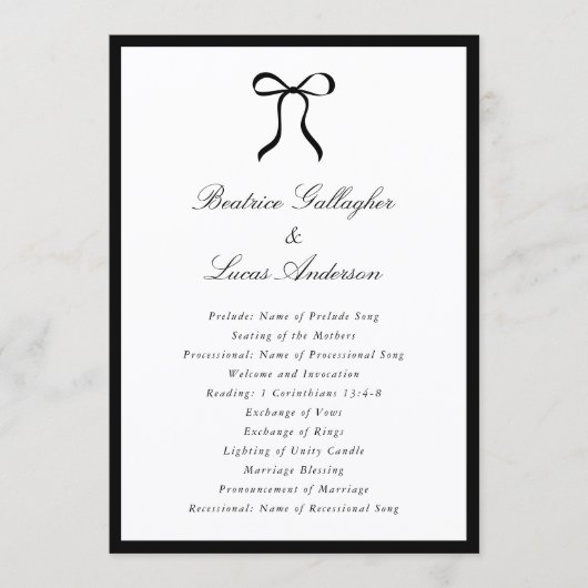 Simple Bow Classic Wedding Programmakaart (Voorkant)