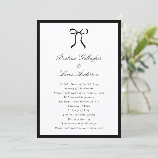 Simple Bow Classic Wedding Programmakaart (Staand voorkant)