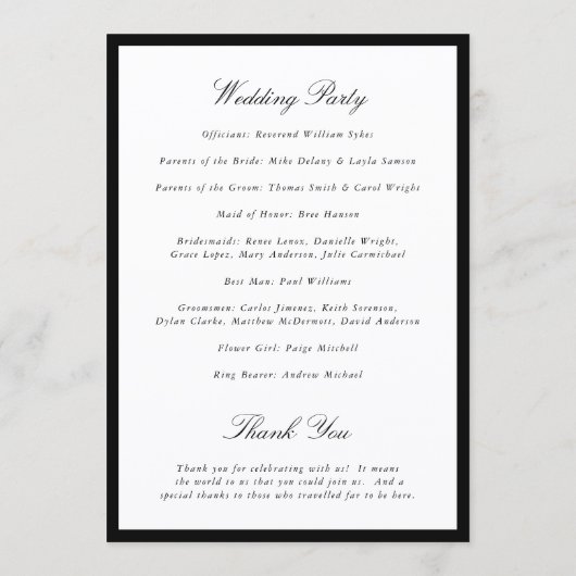Simple Bow Classic Wedding Programmakaart (Achterkant)