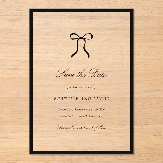 Simple Bow Classic Wedding Save the Date Acryl Uitnodigingen (Voorkant)