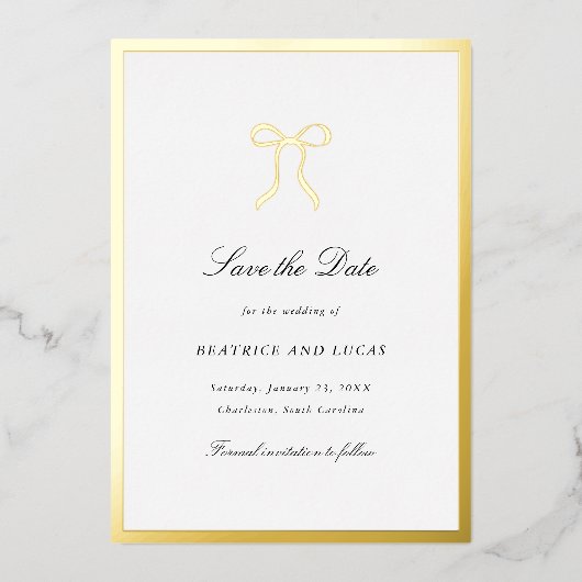 Simple Bow Classic Wedding Save the Date Folie Uitnodiging (Voorkant)