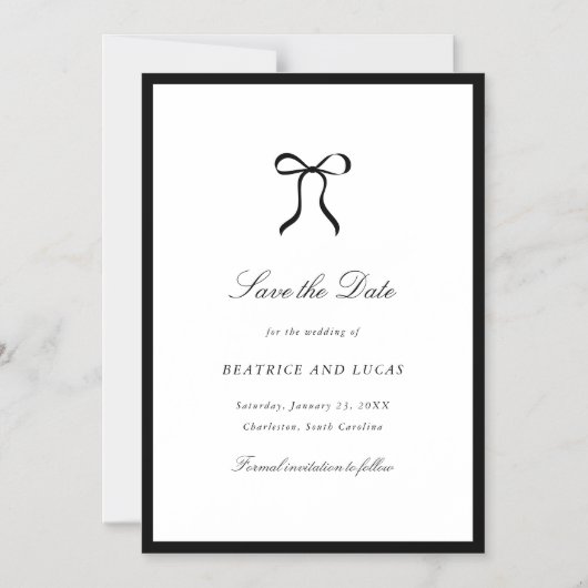 Simple Bow Classic Wedding Save the Date Magnetische Uitnodiging (Voorkant)