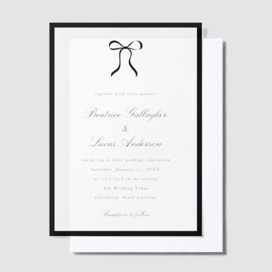 Simple Bow Classic Wedding Vellum Uitnodigingen (Offset)