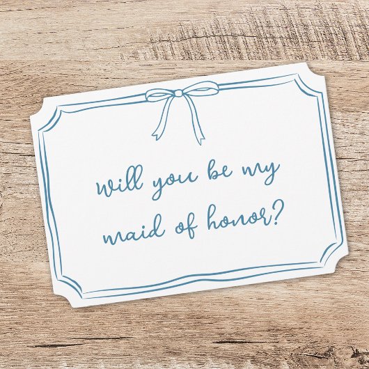 Simple Bow Dusty Blue Maid of Honor Proposal Kaart