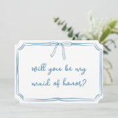 Simple Bow Dusty Blue Maid of Honor Proposal Kaart (Staand voorkant)
