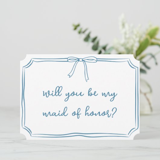 Simple Bow Dusty Blue Maid of Honor Proposal Kaart (Staand voorkant)