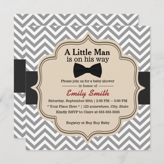 Simple Bow Stropdas Little Man Chevron Baby shower Kaart (Voorkant / Achterkant)