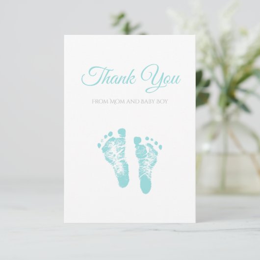 Simple Boy Baby shower Dank u Blauwe Voetafdrukken Bedankkaart (Staand voorkant)