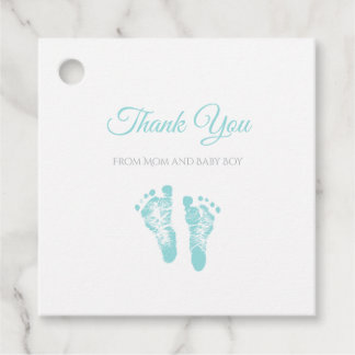 Simple Boy Baby shower Dank u Blue Footprints Bedankjes Labels