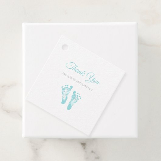 Simple Boy Baby shower Dank u Blue Footprints Bedankjes Labels (In situ)
