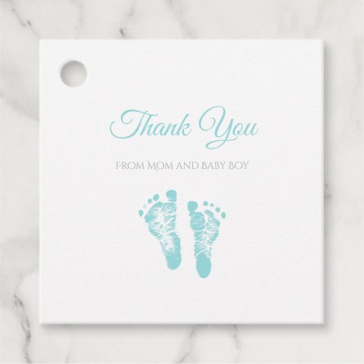 Simple Boy Baby shower Dank u Blue Footprints Bedankjes Labels (Voorkant)