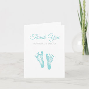 Simple Boy Baby shower Dank u Blue Footprints Bedankkaart
