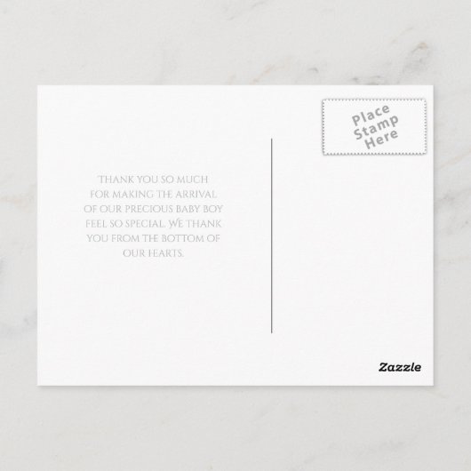 Simple Boy Baby shower Dank u Blue Footprints Briefkaart (Achterkant)