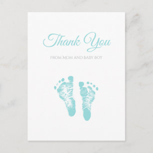 Simple Boy Baby shower Dank u Blue Footprints Briefkaart