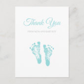 Simple Boy Baby shower Dank u Blue Footprints Briefkaart (Voorkant)