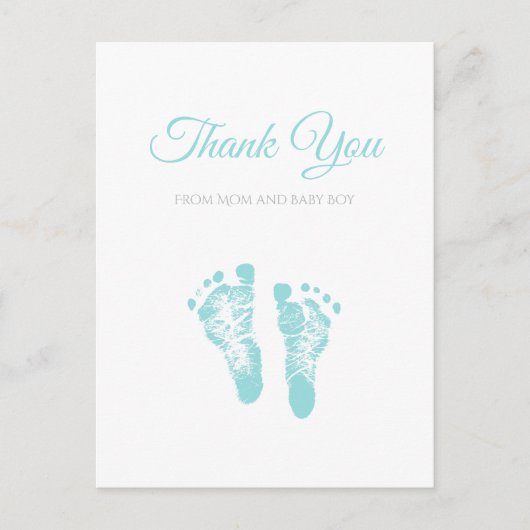 Simple Boy Baby shower Dank u Blue Footprints Briefkaart (Voorkant)