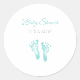 Simple Boy Baby shower kostbare blauwe voetafdrukk Ronde Sticker