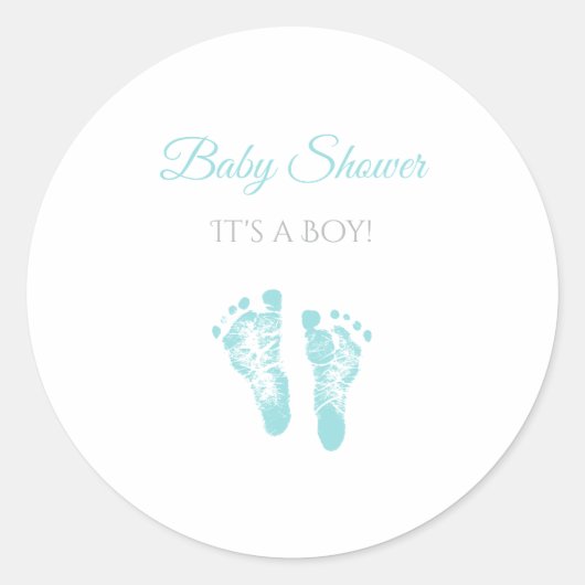 Simple Boy Baby shower kostbare blauwe voetafdrukk Ronde Sticker (Voorkant)