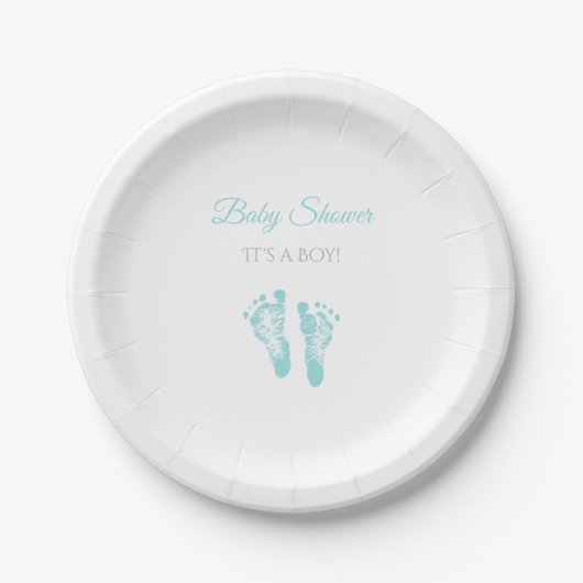 Simple Boy Baby shower Precious Blue Footprint Papieren Bordje (Voorkant)