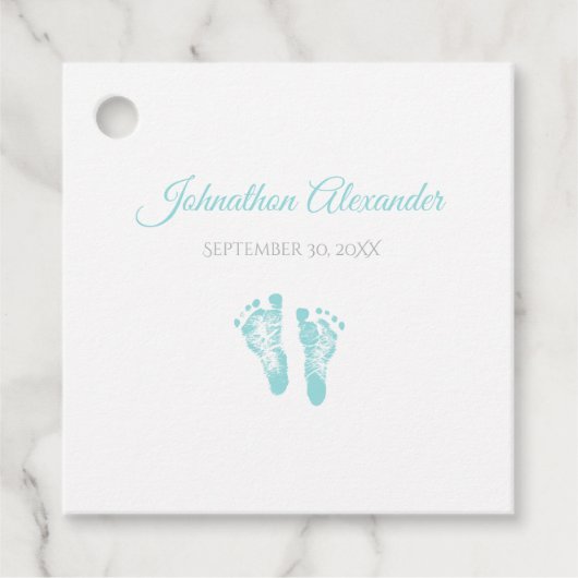 Simple Boy Birth Memento Precious Blue Footprint Bedankjes Labels (Voorkant)