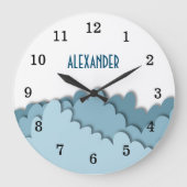Simple Boys Blue Sky Clouds Nursery Grote Klok (Voorkant)