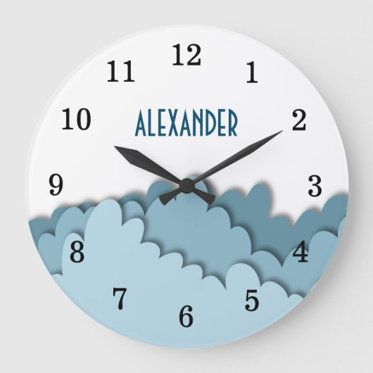 Simple Boys Blue Sky Clouds Nursery Grote Klok (Voorkant)