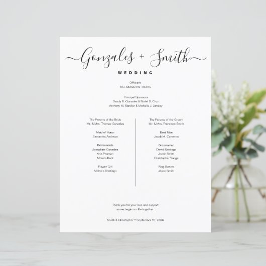 Simple  bridal party Wedding Timeline list (Staand voorkant)