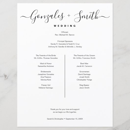 Simple bridal party Wedding Timeline list (Voorkant)