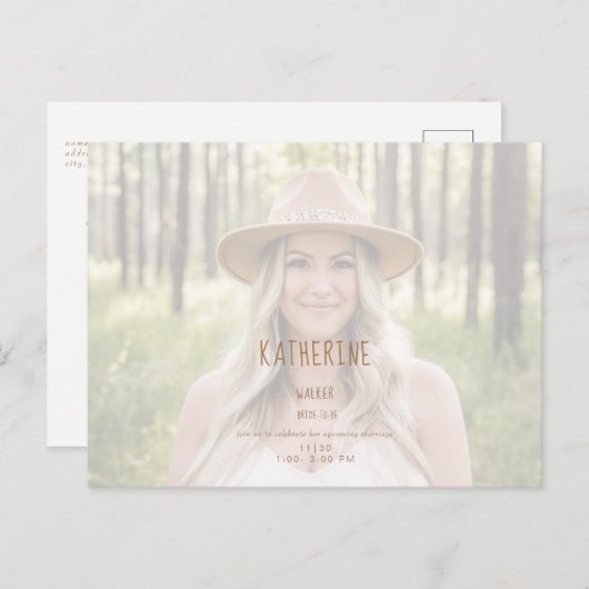 Simple Bride Photo Vrijgezellenfeest Uitnodiging Briefkaart (Voorkant / Achterkant)