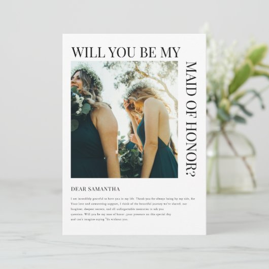 Simple Bridesmaid Proposal Photo Card  Kaart (Staand voorkant)