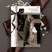 Simple Brown and Ivory Bow Elegant Photo Wedding Save The Date
