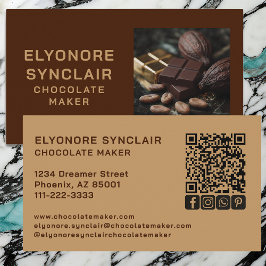 Simple Brown Chocolate Maker Cacao Photo Social QR Visitekaartje