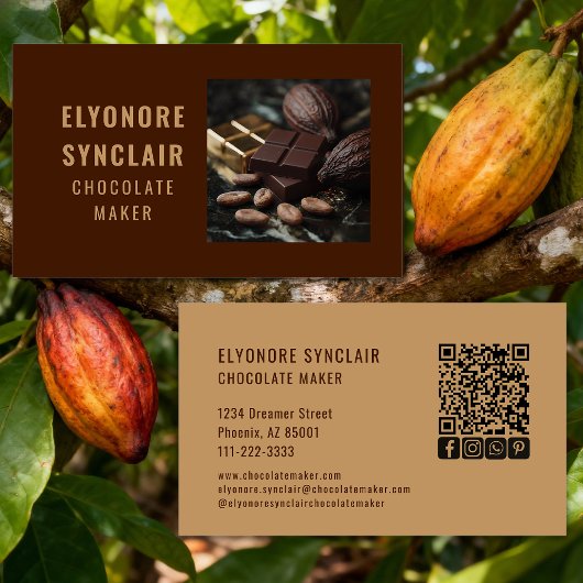 Simple Brown Chocolate Maker Photo Social QR Code  Visitekaartje